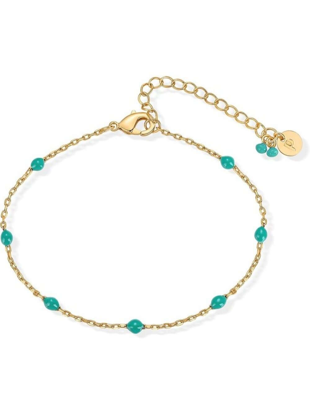 Turquoise Yellow Gold 14K Gold Plated Enamel Beaded Dainty Bead Bracelet